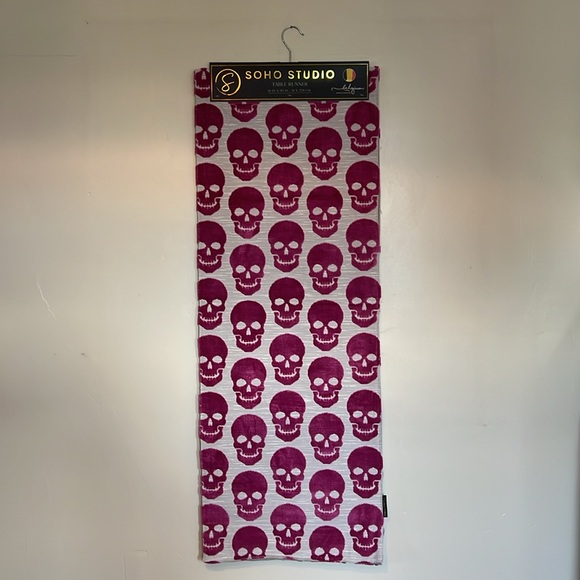 Soho Studio Other - Soho Studio Goth Glam Belgium Woven Magenta Pink Velvet Skull Table Runner NWT